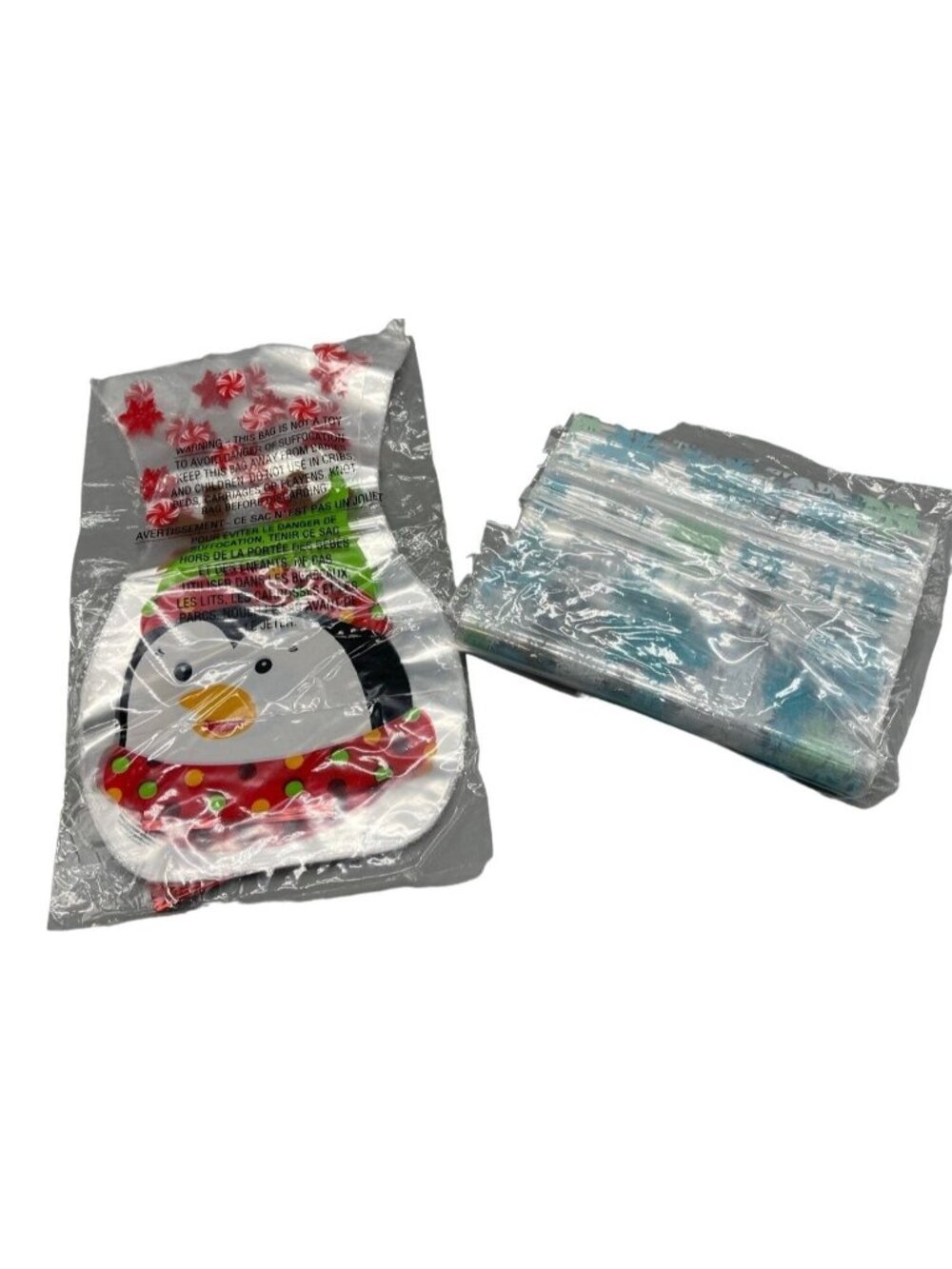 Christmas holiday gift trinket clear bags snowman snowflakes open package